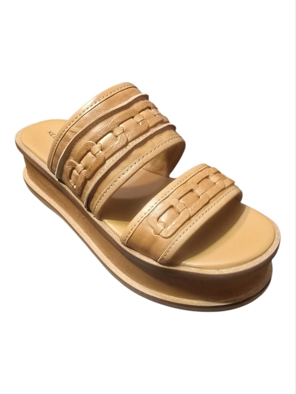 Kelsi Dagger Brooklyn Drift Tan Leather Chain Strap Slide Sandals